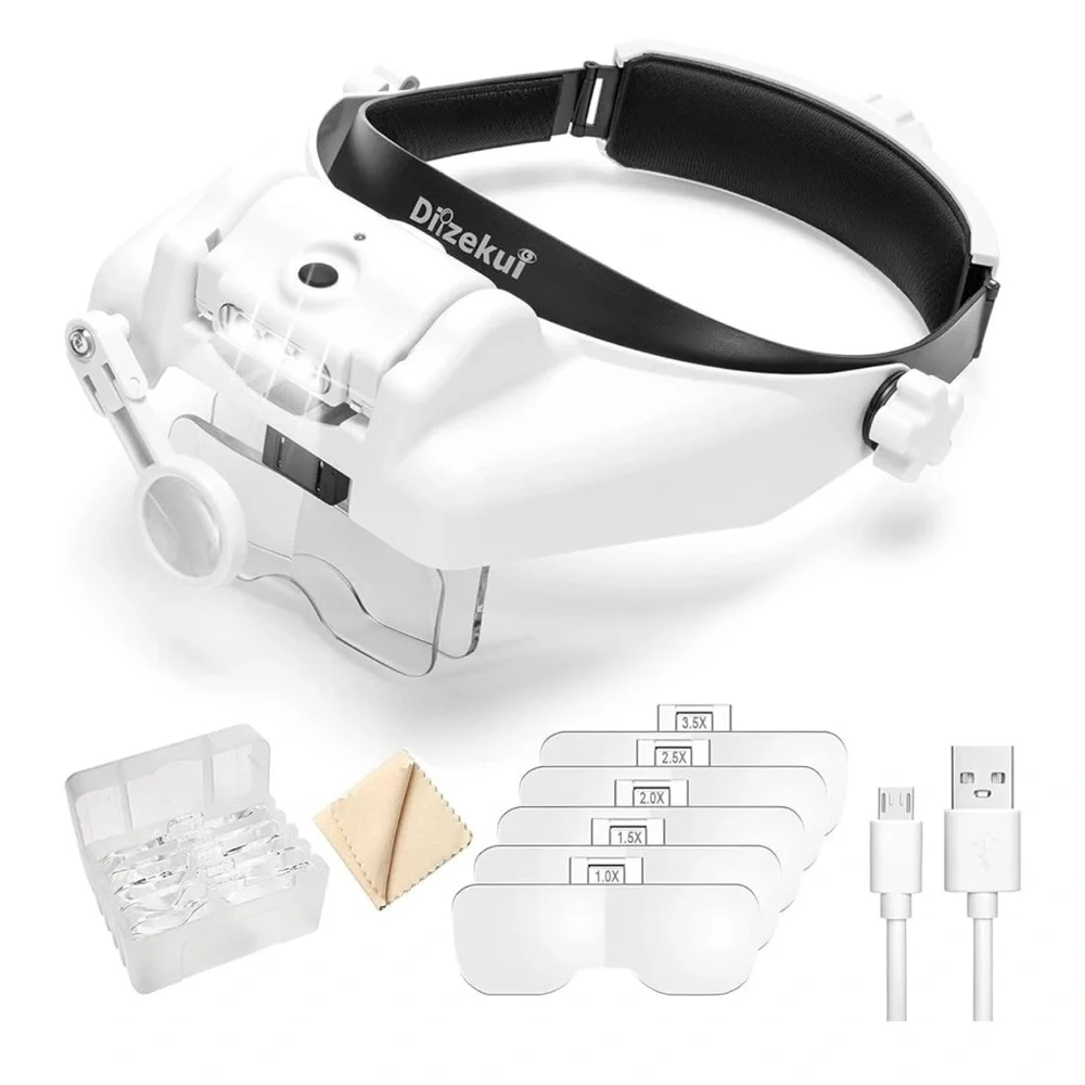 Blue LED Headband Magnifier Glasses